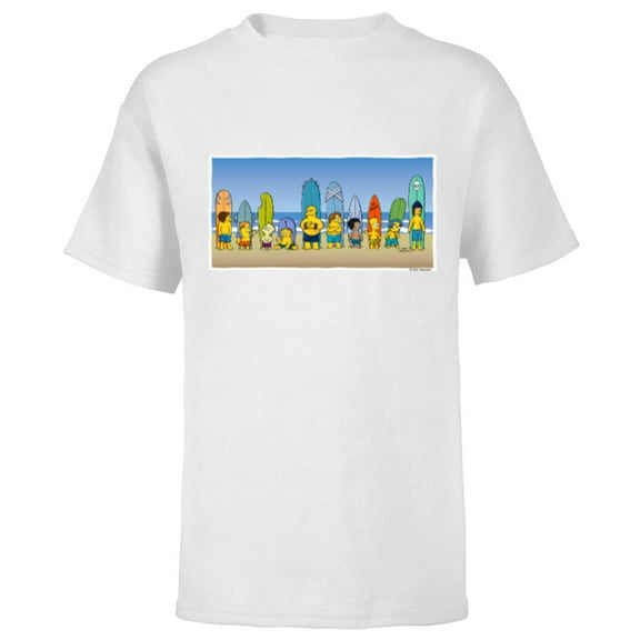 The Simpsons Isle Style Beach Surfing Bart and the Crew - Short Sleeve T-Shirt for Kids - Customized-White