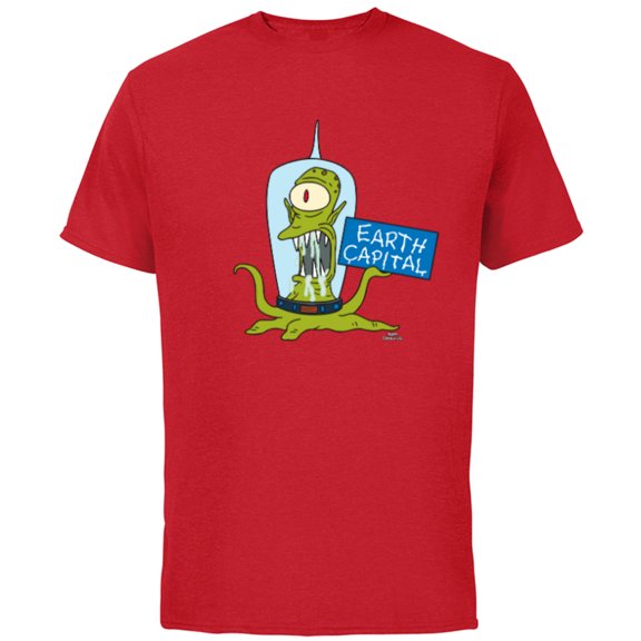 The Simpsons Kang and Kodos Earth Capital - Short Sleeve Cotton T-Shirt for Adults - Customized-Red