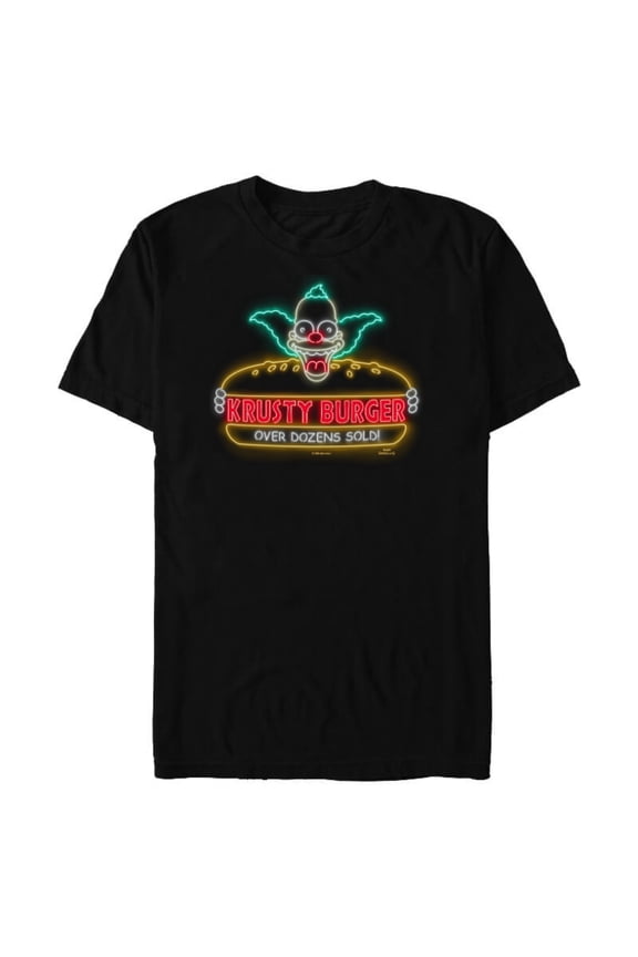 Krusty Burger Over Dozens Sold Neon Sign - Short Sleeve Blended T-Shirt for Adults - Customized-Black