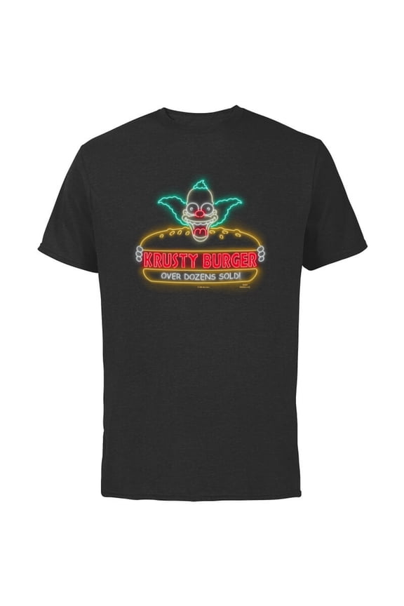 Krusty Burger Over Dozens Sold Neon Sign - Short Sleeve Cotton T-Shirt for Adults - Customized-Black