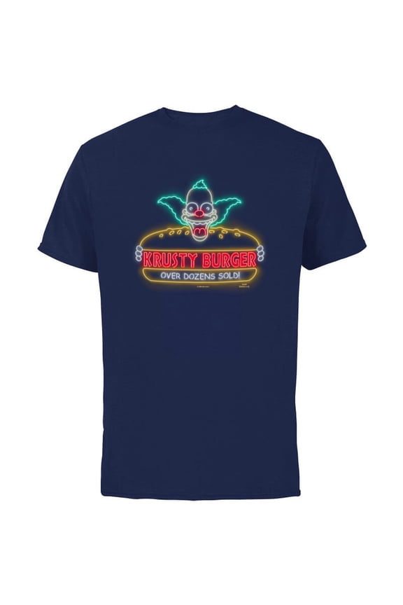 Krusty Burger Over Dozens Sold Neon Sign - Short Sleeve Cotton T-Shirt for Adults - Customized-Navy