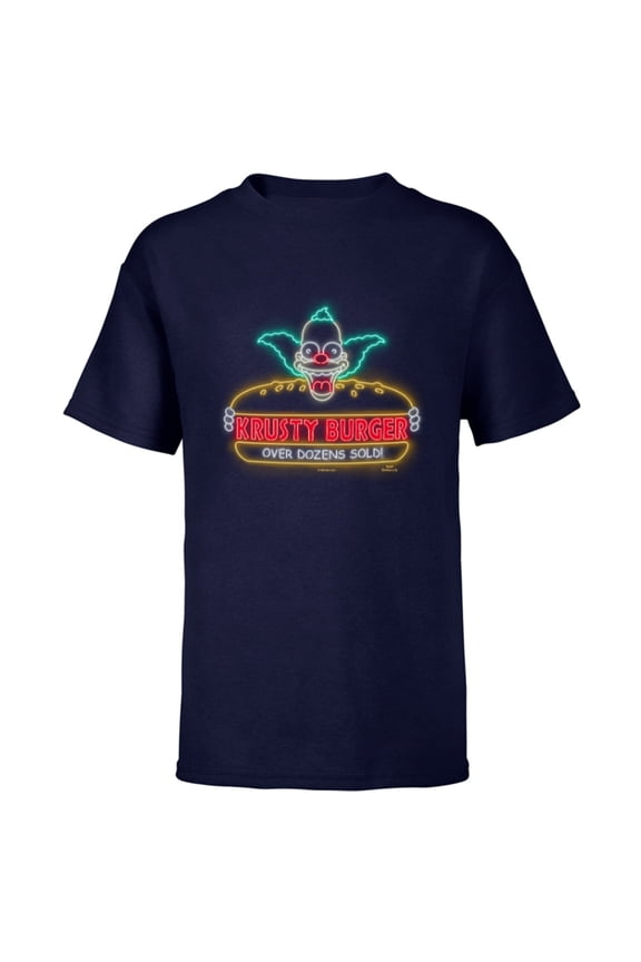 Krusty Burger Over Dozens Sold Neon Sign - Short Sleeve T-Shirt for Kids - Customized-Navy