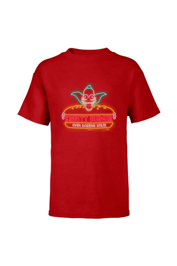 Krusty Burger Over Dozens Sold Neon Sign - Short Sleeve T-Shirt for Kids - Customized-Red