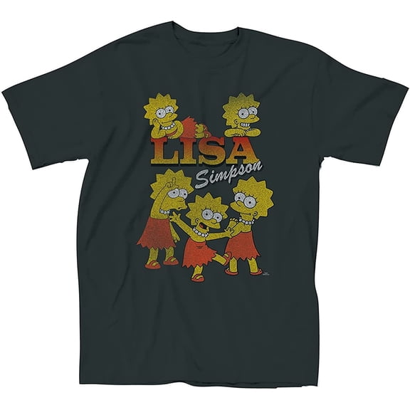 The Simpsons Ladies Dye Shirt - Lisa, Bart and Homer Simpson Tee Tie Dye Graphic T-Shirt Vintage Black Wash, Large