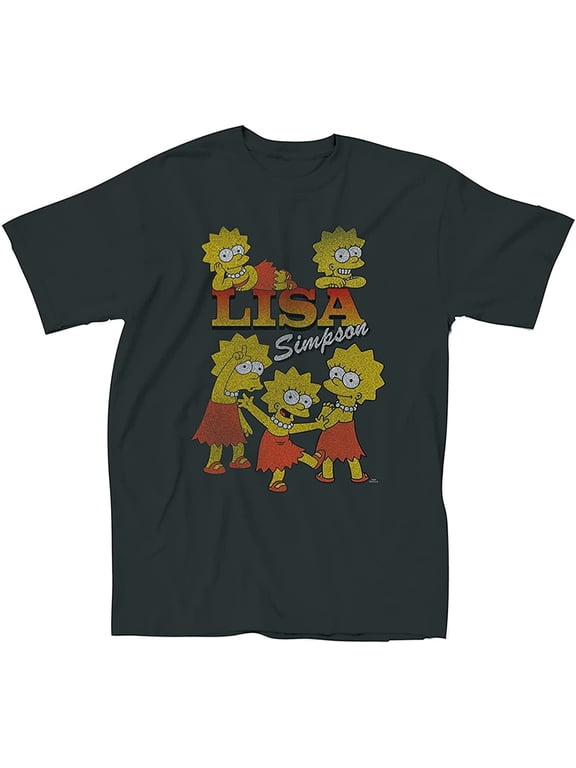 Ladies Dye Shirt - Lisa, Bart and Homer Simpson Tee Tie Dye Graphic T-Shirt Vintage Black Wash, Large