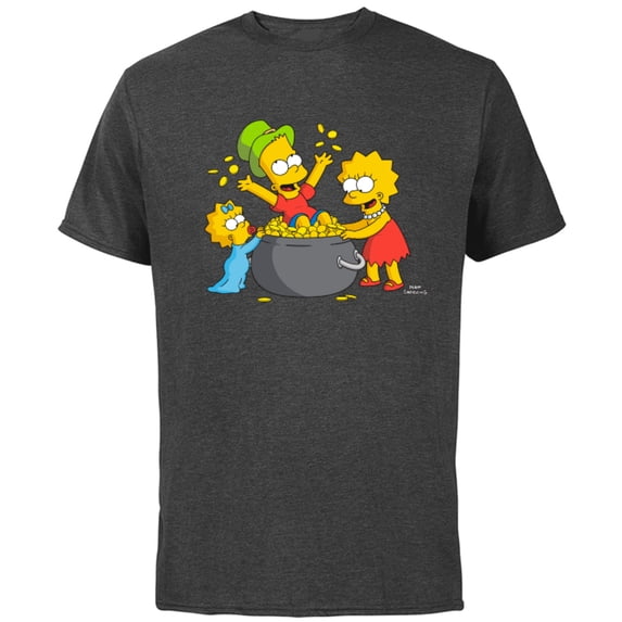 The Simpsons Lisa Bart Maggie Pot of Gold St. Patrick’s Day - Short Sleeve Cotton T-Shirt for Adults - Customized-Charcoal