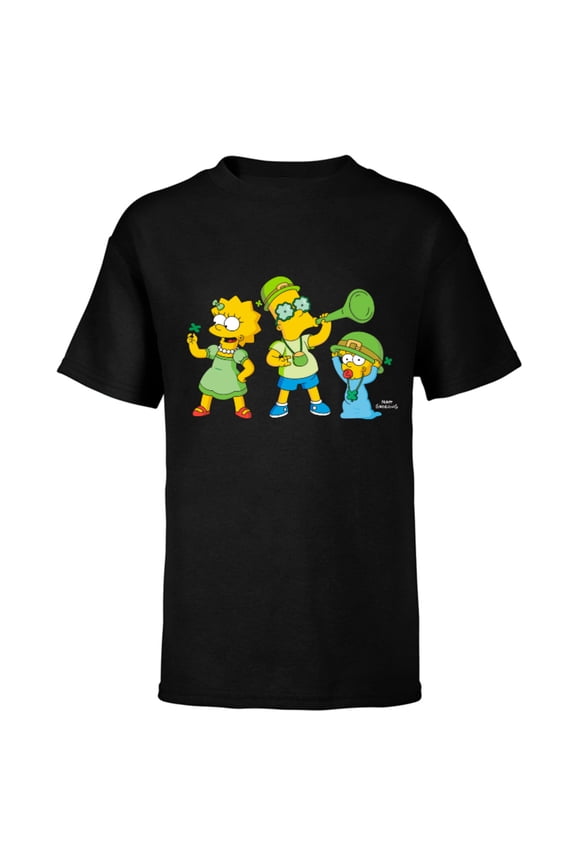 Lisa Bart and Maggie in Green St. Patrick's Day - Short Sleeve T-Shirt for Kids - Customized-Black