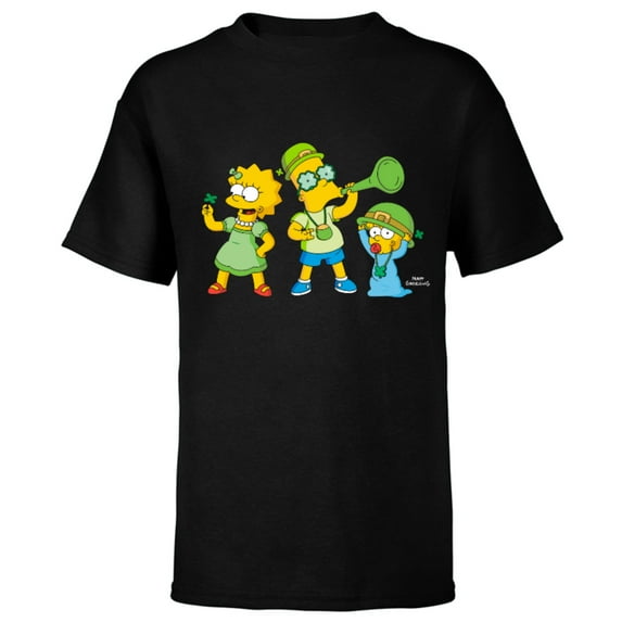 The Simpsons Lisa Bart and Maggie in Green St. Patrick's Day - Short Sleeve T-Shirt for Kids - Customized-Black