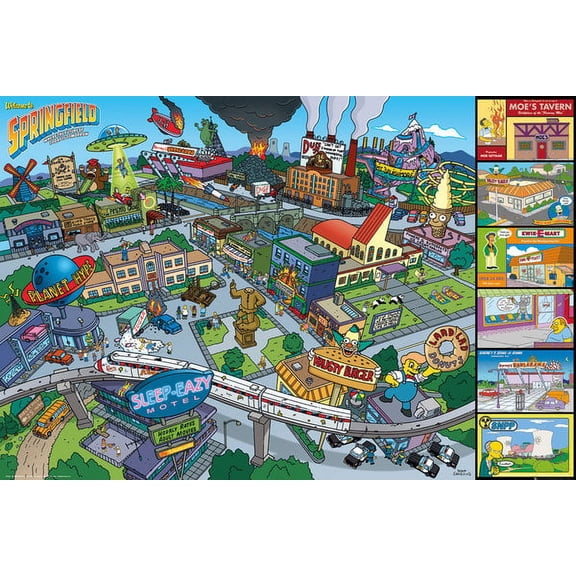 The Simpsons Locations Laminated Poster (24 x 36)