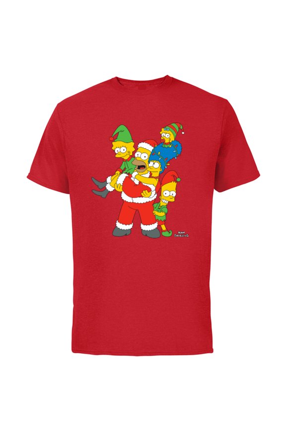 Marge Homer Bart Lisa Maggie Holiday - Short Sleeve Cotton T-Shirt for Adults - Customized-Red