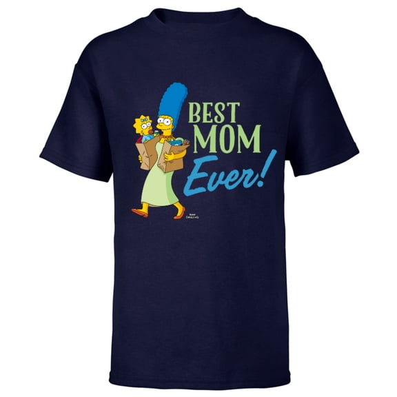 The Simpsons Marge Simpson Best Mom Ever - Short Sleeve T-Shirt for Kids - Customized-Navy
