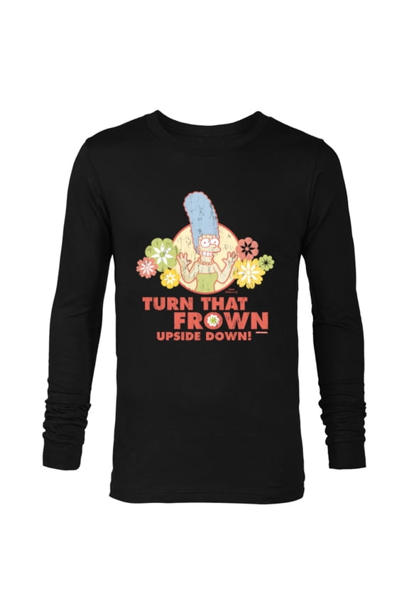 Marge Simpson Turn That Frown Upside Down Retro - Long Sleeve T-Shirt for Men - Customized-Black