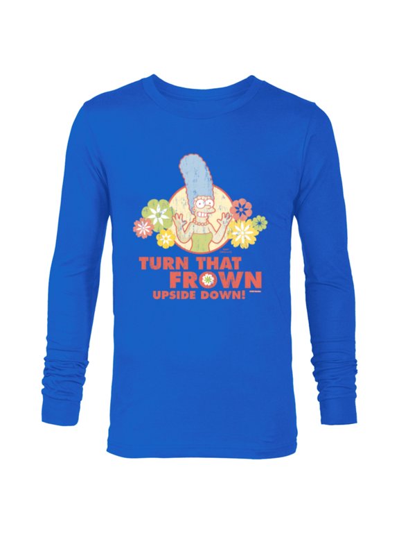 Marge Simpson Turn That Frown Upside Down Retro - Long Sleeve T-Shirt for Men - Customized-Navy