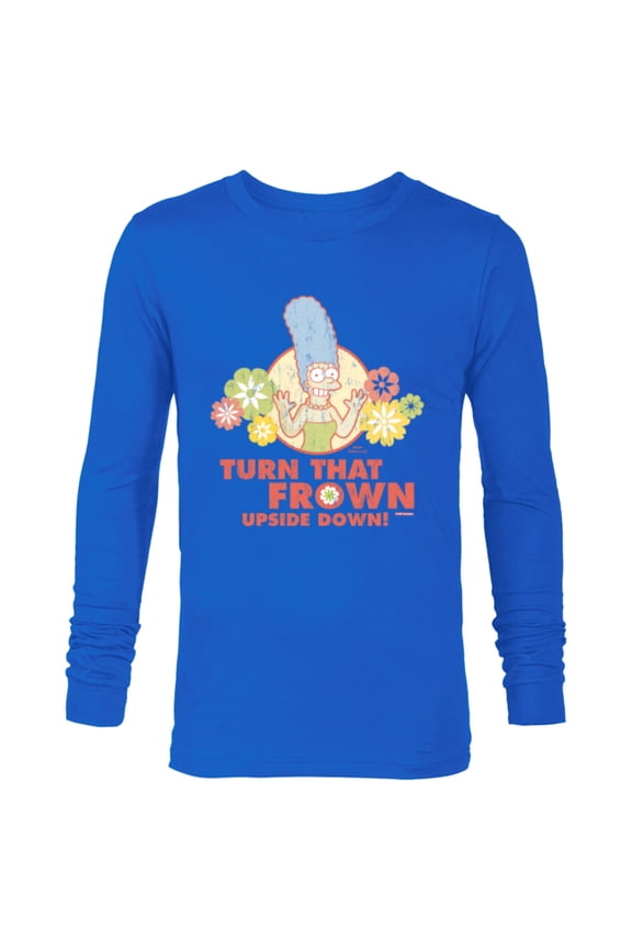 Marge Simpson Turn That Frown Upside Down Retro - Long Sleeve T-Shirt for Men - Customized-Navy