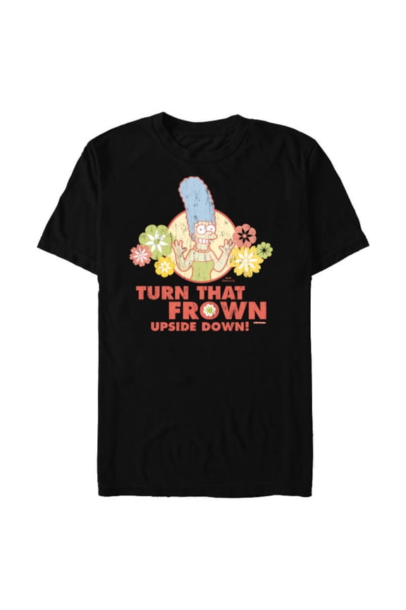 Marge Simpson Turn That Frown Upside Down Retro - Short Sleeve Blended T-Shirt for Adults - Customized-Black