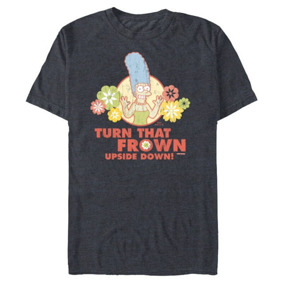 The Simpsons Marge Simpson Turn That Frown Upside Down Retro - Short Sleeve Blended T-Shirt for Adults - Customized-Navy Heather