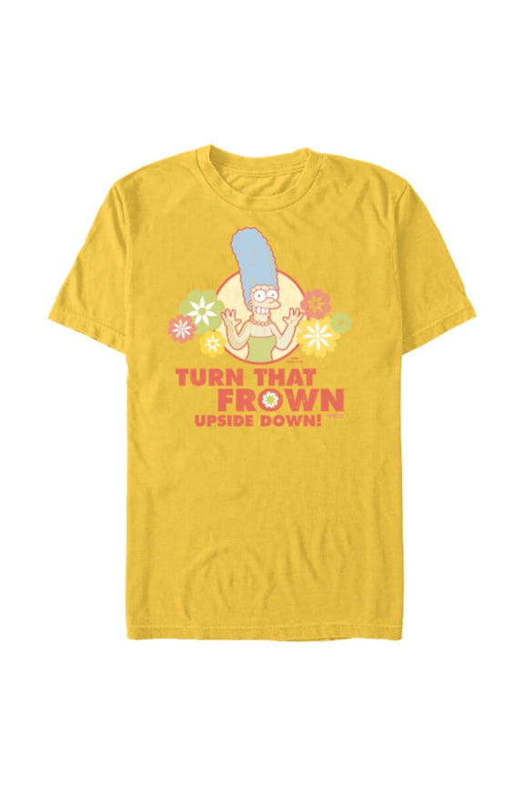 Marge Simpson Turn That Frown Upside Down Retro - Short Sleeve Blended T-Shirt for Adults - Customized-Yellow