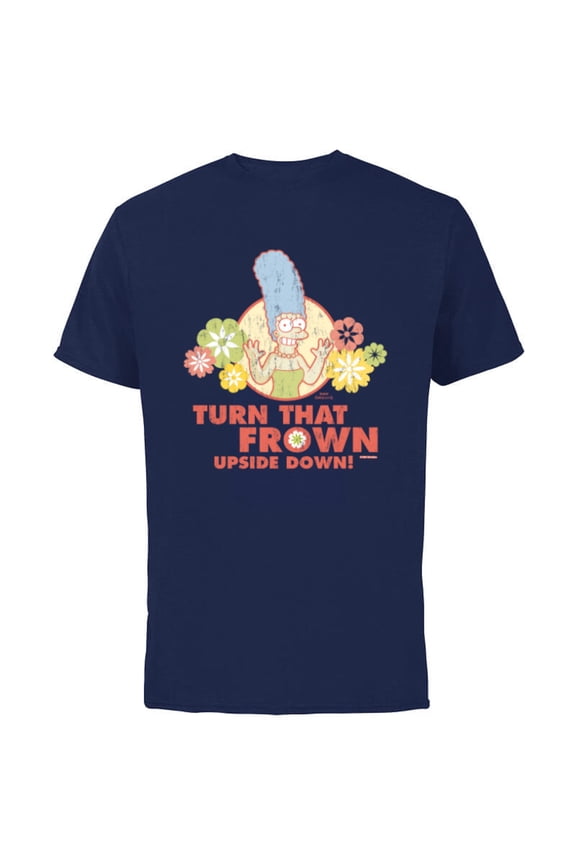 Marge Simpson Turn That Frown Upside Down Retro - Short Sleeve Cotton T-Shirt for Adults - Customized-Navy
