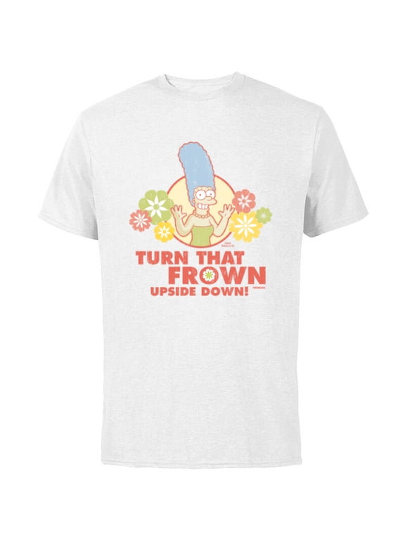 Marge Simpson Turn That Frown Upside Down Retro - Short Sleeve Cotton T-Shirt for Adults - Customized-White