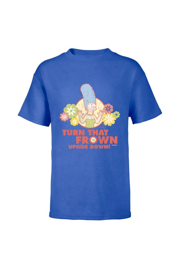 Marge Simpson Turn That Frown Upside Down Retro - Short Sleeve T-Shirt for Kids - Customized-Royal