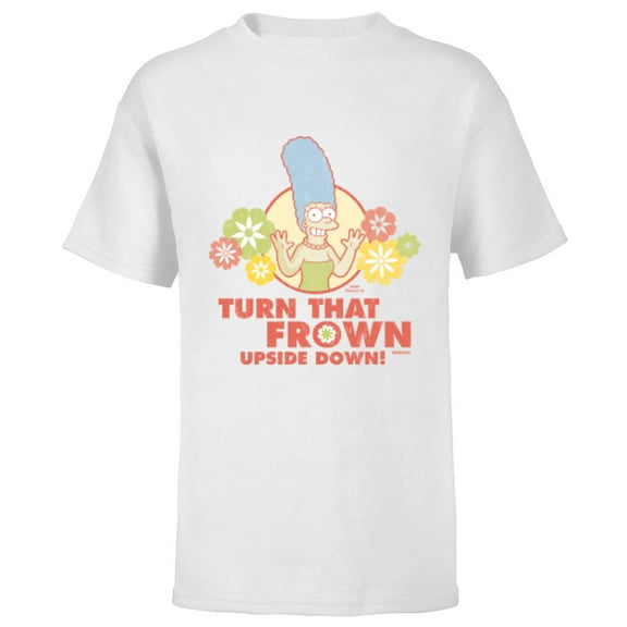 The Simpsons Marge Simpson Turn That Frown Upside Down Retro - Short Sleeve T-Shirt for Kids - Customized-White