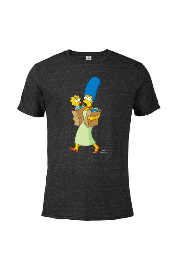 Marge Simpson and Maggie Grocery Run - Short Sleeve Blended T-Shirt for Adults - Customized-Black
