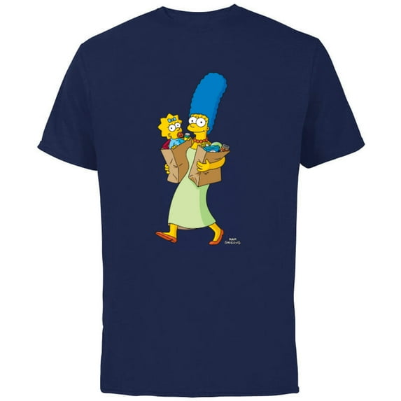 The Simpsons Marge Simpson and Maggie Grocery Run - Short Sleeve Cotton T-Shirt for Adults - Customized-Navy
