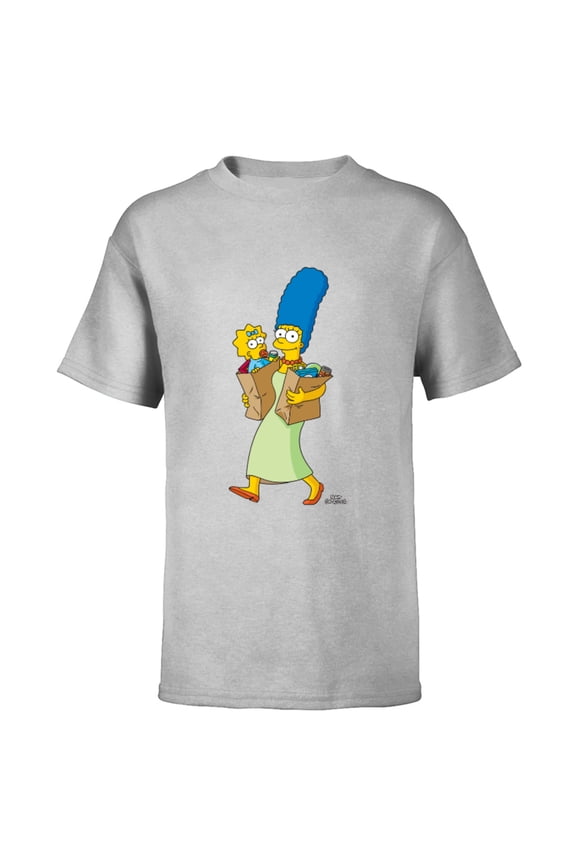 Marge Simpson and Maggie Grocery Run - Short Sleeve T-Shirt for Kids - Customized-Athletic Heather