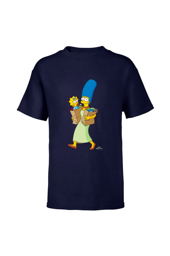 Marge Simpson and Maggie Grocery Run - Short Sleeve T-Shirt for Kids - Customized-Navy