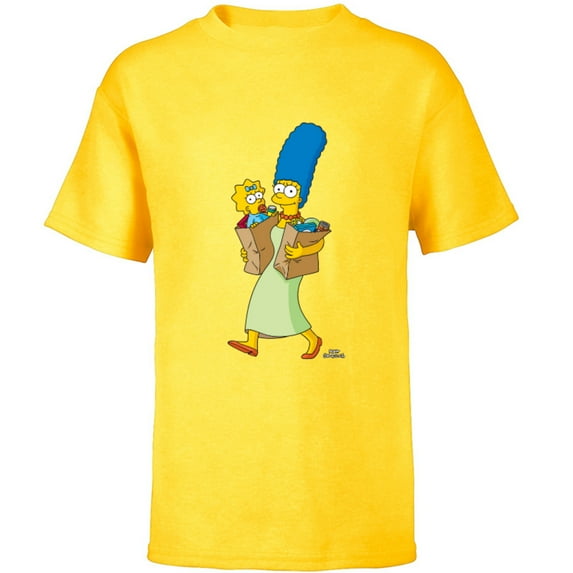 The Simpsons Marge Simpson and Maggie Grocery Run - Short Sleeve T-Shirt for Kids - Customized-Yellow