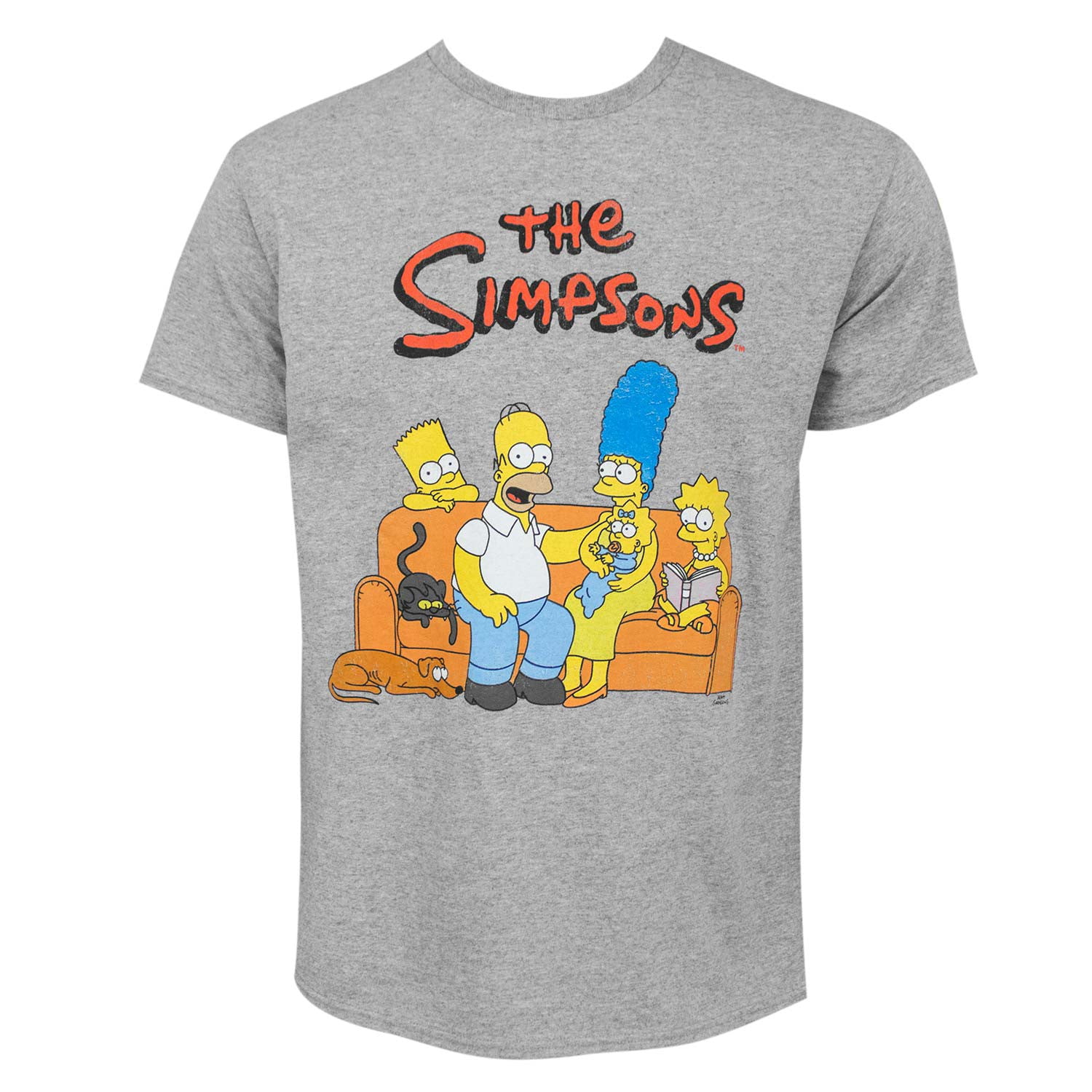 The Simpsons Men's Grey Couch Fam T-Shirt-X-Large