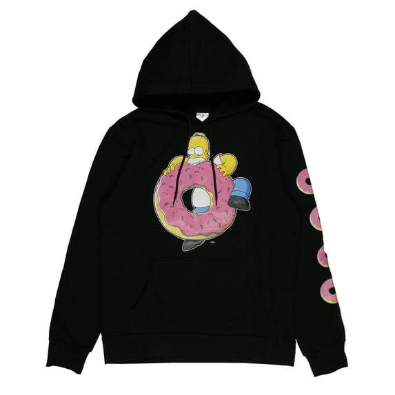 The Simpsons Men's Hoodie Homer Eating Giant Pink Sprinkle Donut Adult Pull Over Black Hoodie