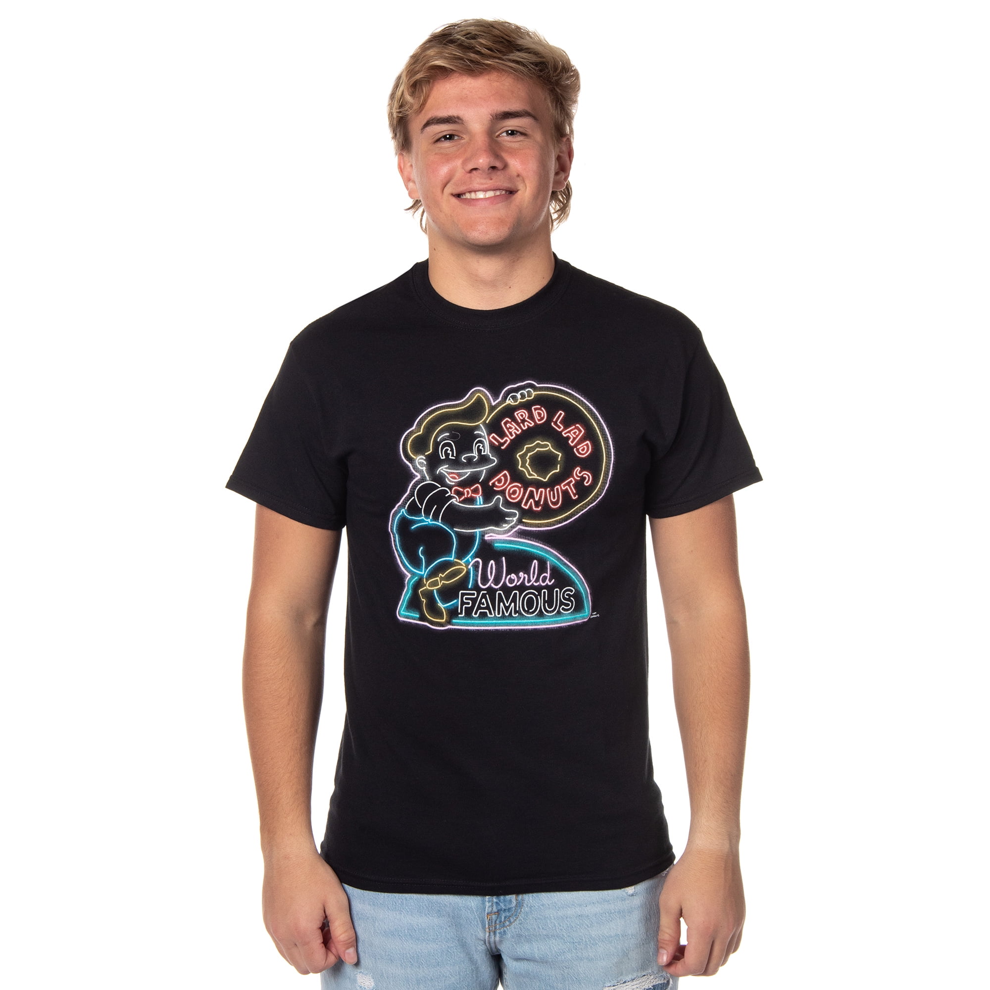 The Simpsons Men's Lard Lad Donuts Neon Sign Logo Adult TShirt Tee