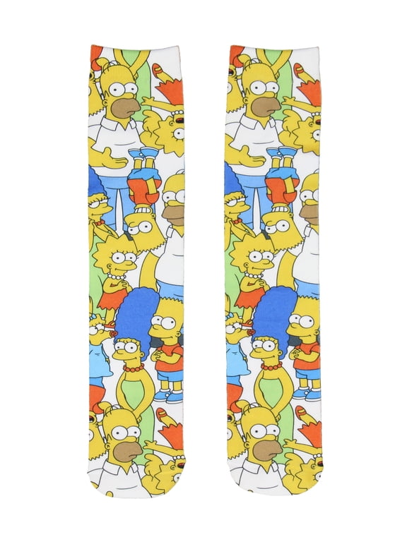 Men's Novelty Simpsons Family Collage All Over Print Sublimated Photoreal Crew Socks Shoe Size 6-12