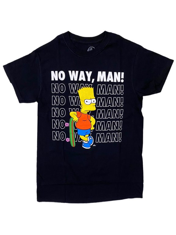Men's Officially Licensed Homer, Bart, & Marge Graphic Print Tee T-Shirt (Large, Black (No Way, Man!))