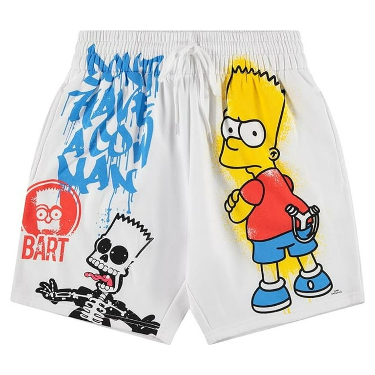 The Simpsons Mens Shorts Graphic Bart Simpson Mesh Basketball Shorts White L