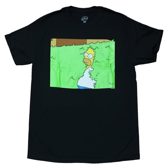 The Simpsons Men's Officially Licensed Homer, Bart, & Marge Graphic Print Tee T-Shirt (Small, Black (Homer Bushes))