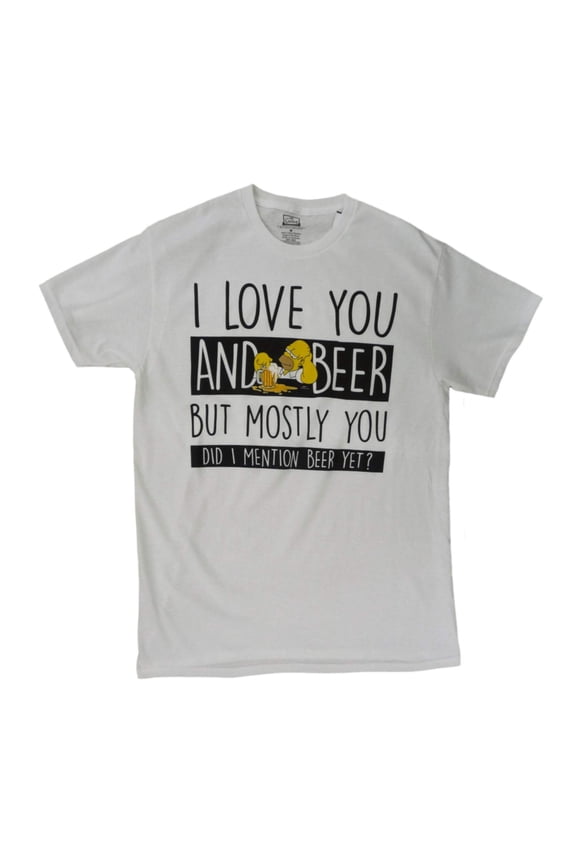Mens White I Love You & Beer Homer T-Shirt M