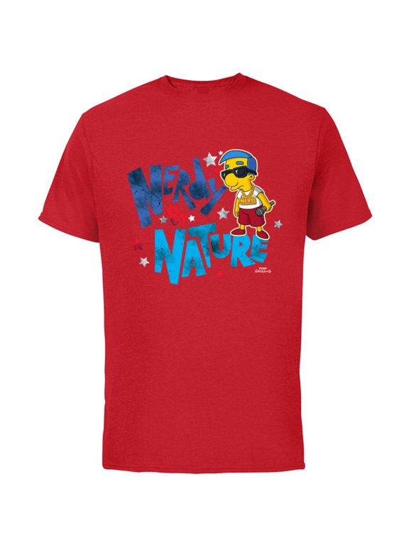 Milhouse Nerdy By Nature - Short Sleeve Cotton T-Shirt for Adults - Customized-Red