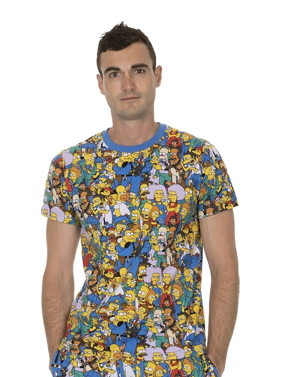 The Simpsons Multi Character Collage Adult Blue T-Shirt