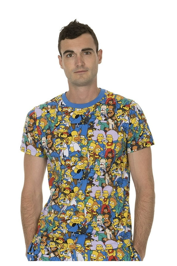 The Simpsons Multi Character Collage Adult Blue T-Shirt