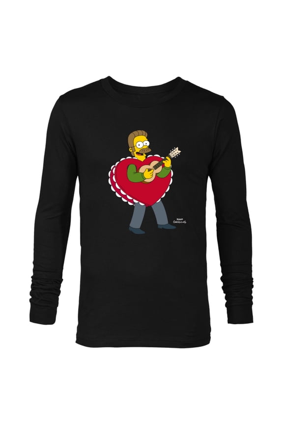 Ned Flanders Singing Heart - Long Sleeve T-Shirt for Men – Customized-Black