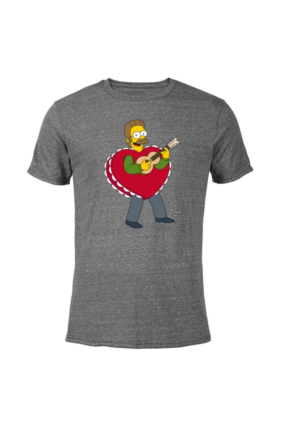 Ned Flanders Singing Heart - Short Sleeve Blended T-Shirt for Adults – Customized-Dark Heather