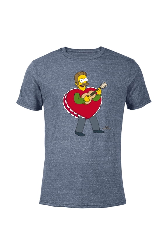 Ned Flanders Singing Heart - Short Sleeve Blended T-Shirt for Adults – Customized-Navy Heather