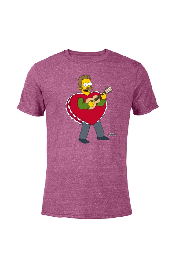 Ned Flanders Singing Heart - Short Sleeve Blended T-Shirt for Adults – Customized-Purple