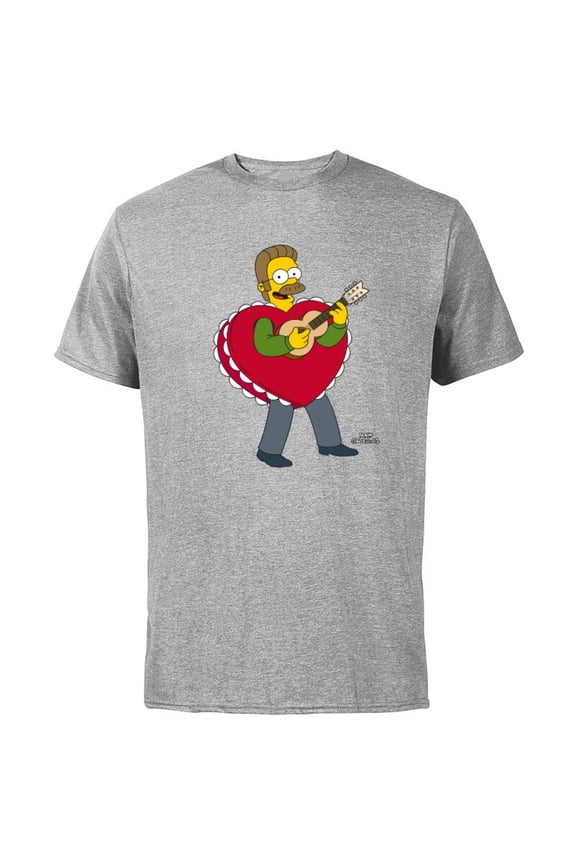 Ned Flanders Singing Heart - Short Sleeve Cotton T-Shirt for Adults - Customized-Athletic Heather