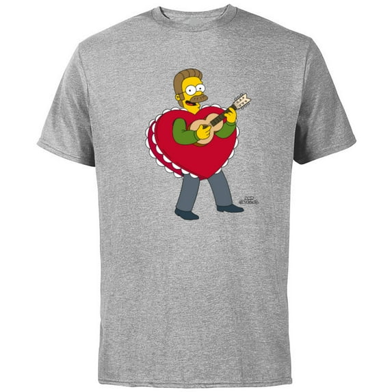 The Simpsons Ned Flanders Singing Heart - Short Sleeve Cotton T-Shirt for Adults - Customized-Athletic Heather