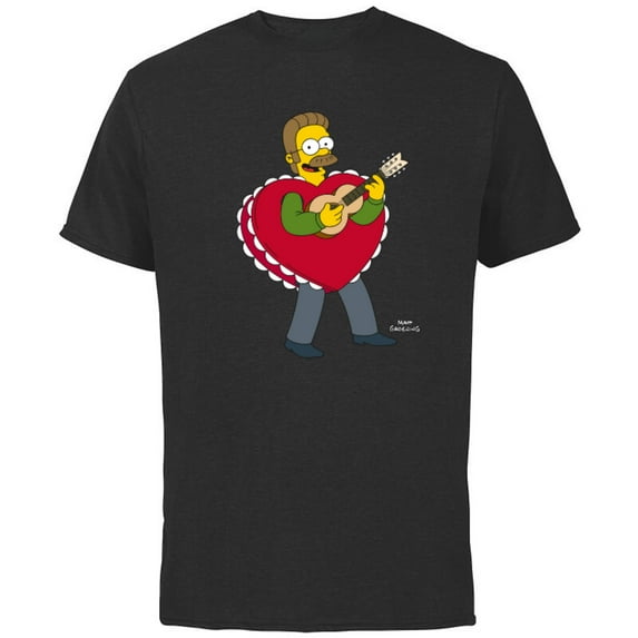 The Simpsons Ned Flanders Singing Heart - Short Sleeve Cotton T-Shirt for Adults - Customized-Black