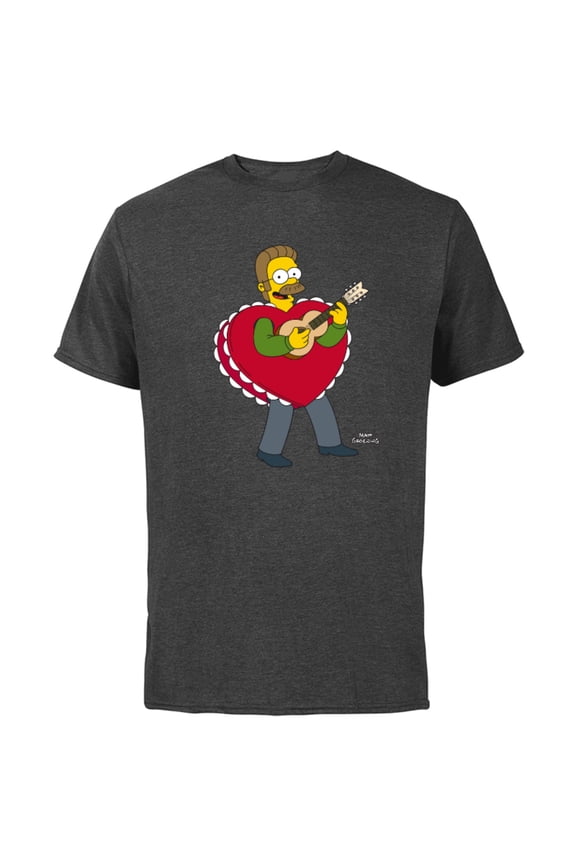 Ned Flanders Singing Heart - Short Sleeve Cotton T-Shirt for Adults - Customized-Charcoal
