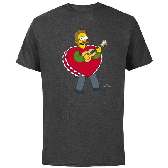 The Simpsons Ned Flanders Singing Heart - Short Sleeve Cotton T-Shirt for Adults - Customized-Charcoal